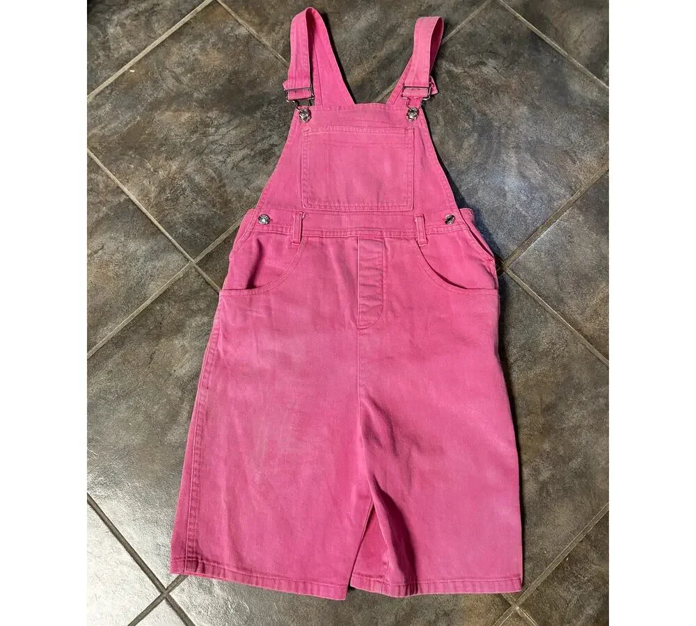 VINTAGE U-BET GIRLS DENIM PINK OVERALL SHORTS SIZE 8/10